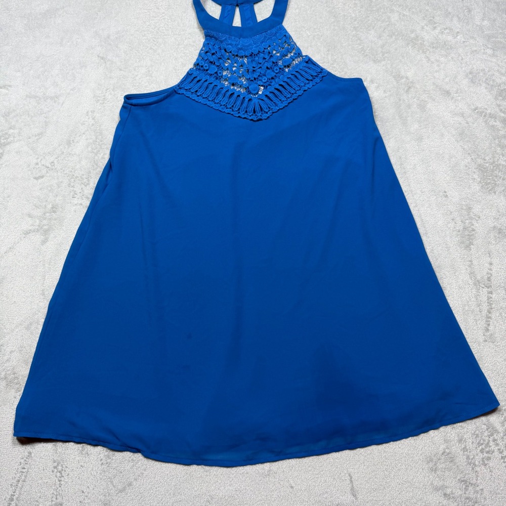 Altar'd State Royal Blue Rayon Halter Crochet Lace Boho M Mini Dress Summer Cool